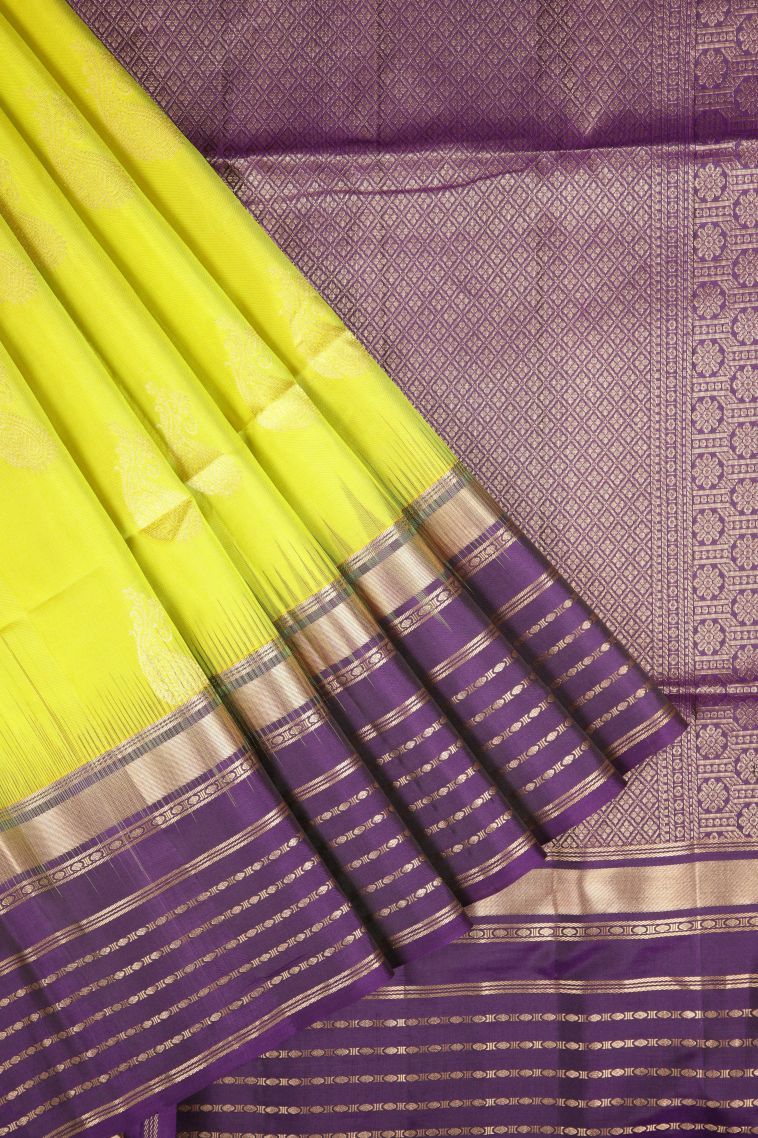 Basil Green Soft Silk Saree with Silver Zari Buttis (small Dots Or Motifs) view 1