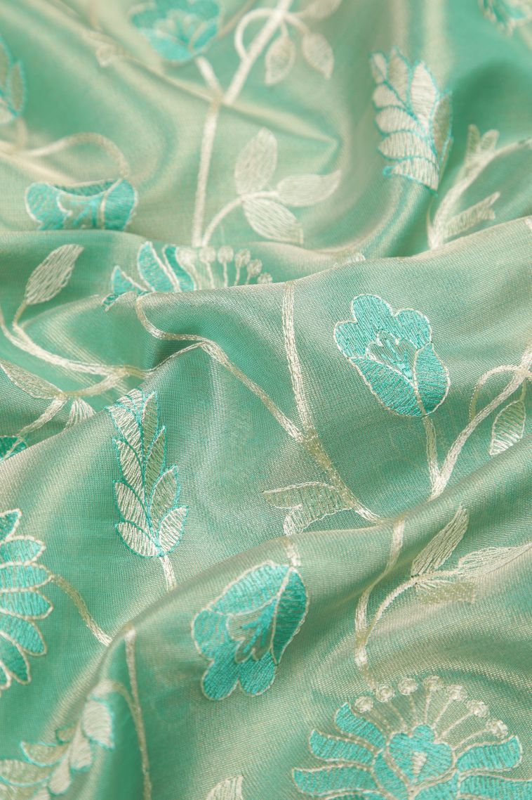 Mint Green Tussar Saree with Without Zari Zari Floral Patterns view 4