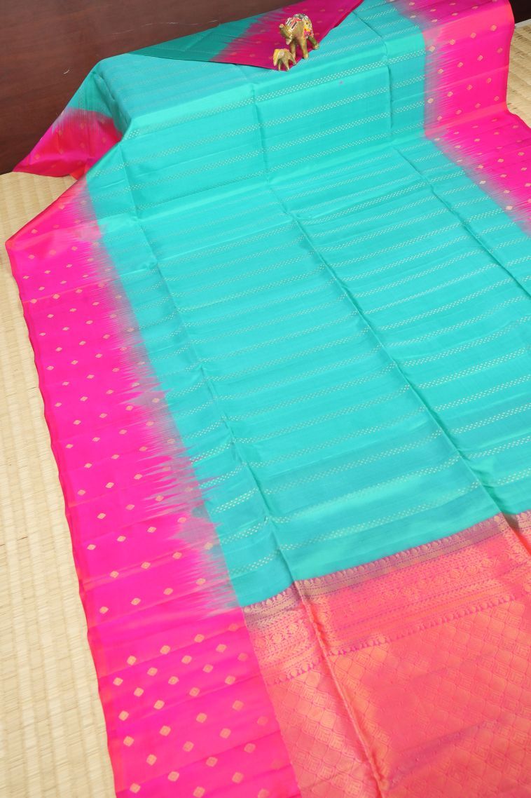 Admiral Blue Soft Silk Saree with Gold Zari Stripes view 2