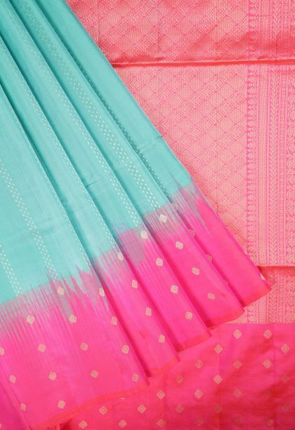 Admiral Blue Soft Silk Saree with Gold Zari Stripes