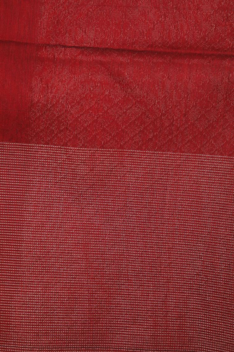 Apple Red Silk Cotton Sarees with Copper Zari Stripes view 3