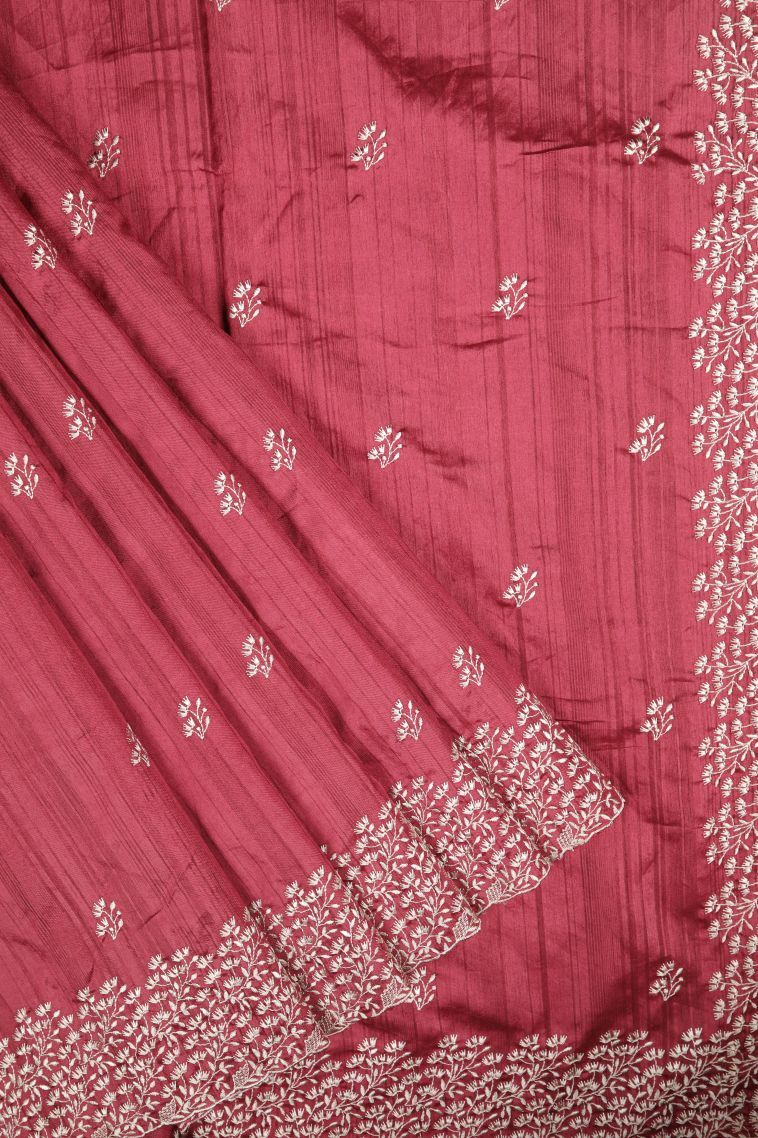 Apple Red Tussar Saree with Without Zari Zari Buttis (small Dots Or Motifs) view 1