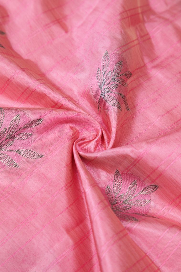 Ballet Pink Tussar Saree with Bronze Zari Buttis (small Dots Or Motifs) view 4