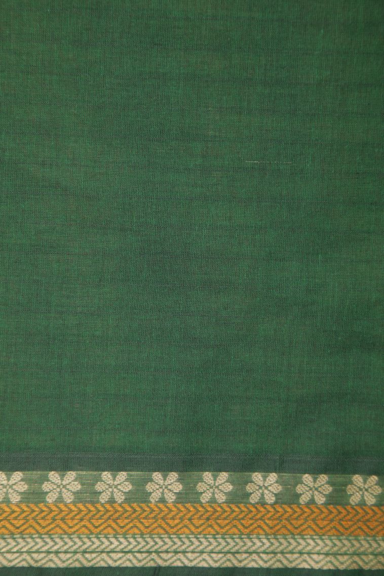 Basil Green Kovai Cotton Sarees with Without Zari Zari Stripes view 3