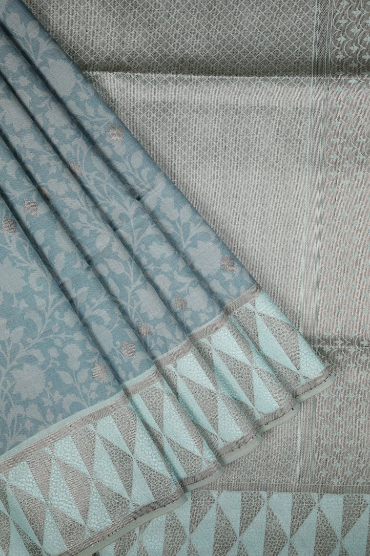 Cerulean Blue Tussar Saree with Without Zari Zari Floral Patterns view 1