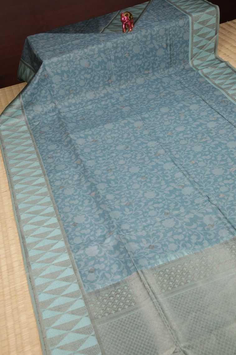 Cerulean Blue Tussar Saree with Without Zari Zari Floral Patterns view 2