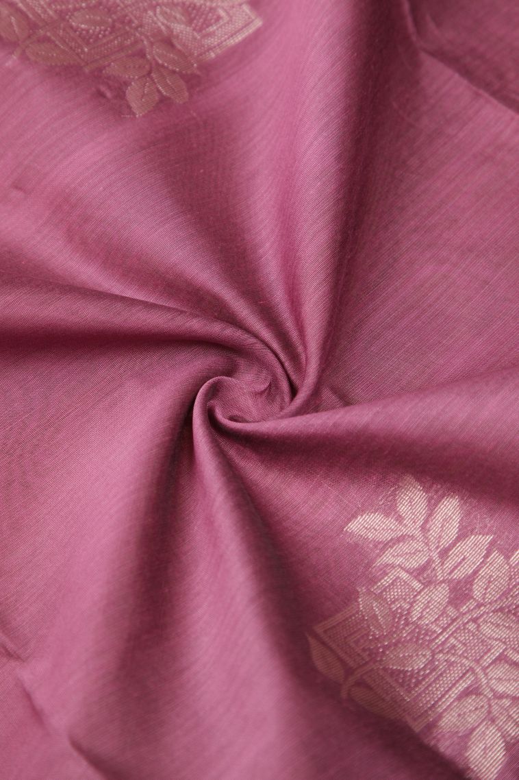 Ballet Pink Silk Cotton Sarees with Bronze Zari Buttis (small Dots Or Motifs) view 4
