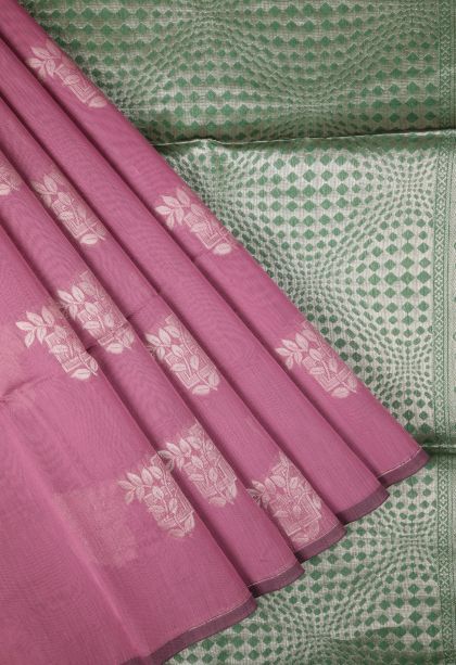 Ballet Pink Silk Cotton Sarees with Bronze Zari Buttis (small Dots Or Motifs)