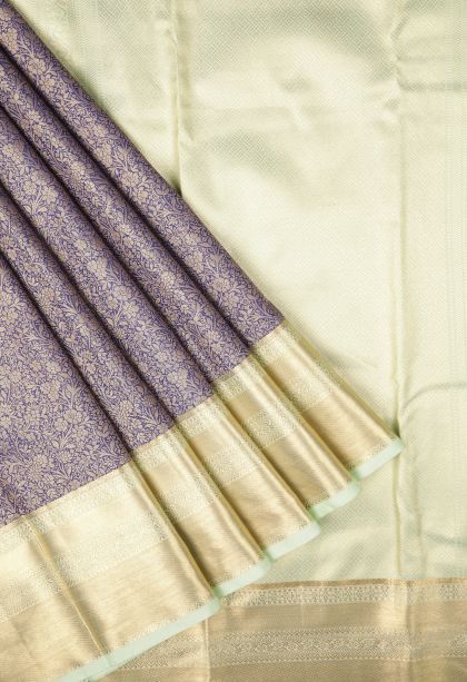 Navy Blue Samudrika Pattu with Copper Zari Floral Patterns