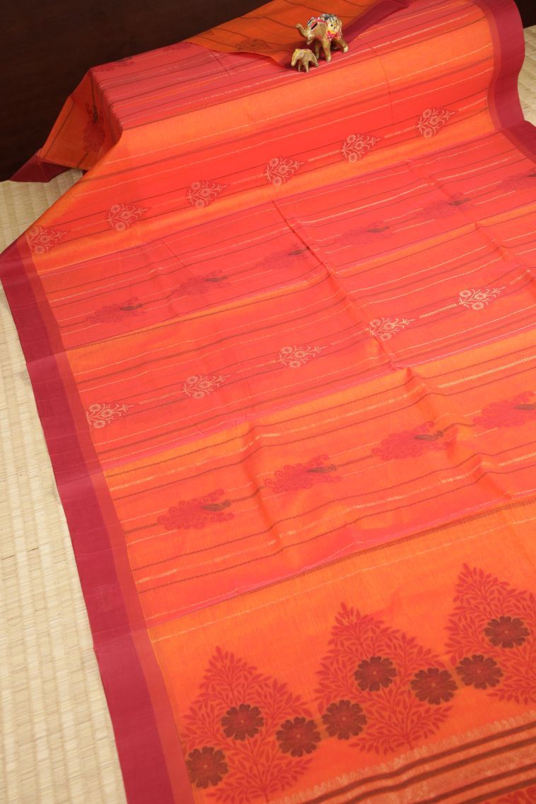 Coral Pink Kovai Cotton Sarees with Without Zari Zari Stripes view 2