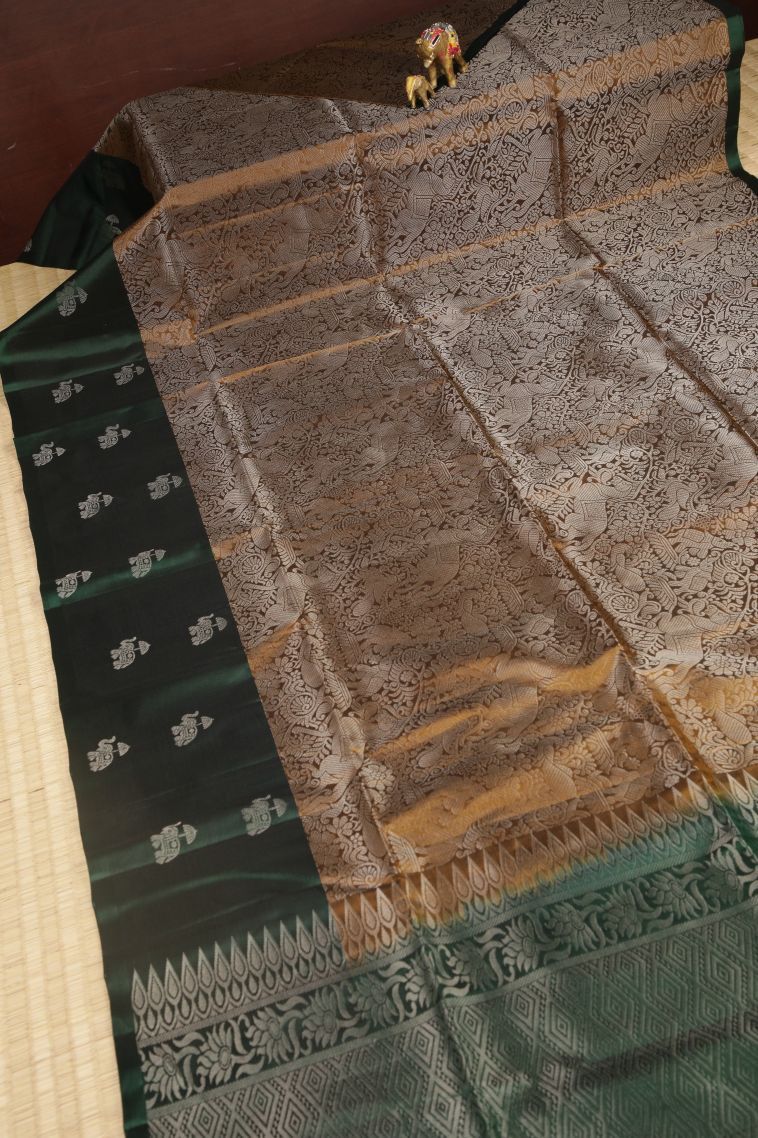 Tawny Brown Soft Silk Saree with Silver Zari Floral Patterns view 2