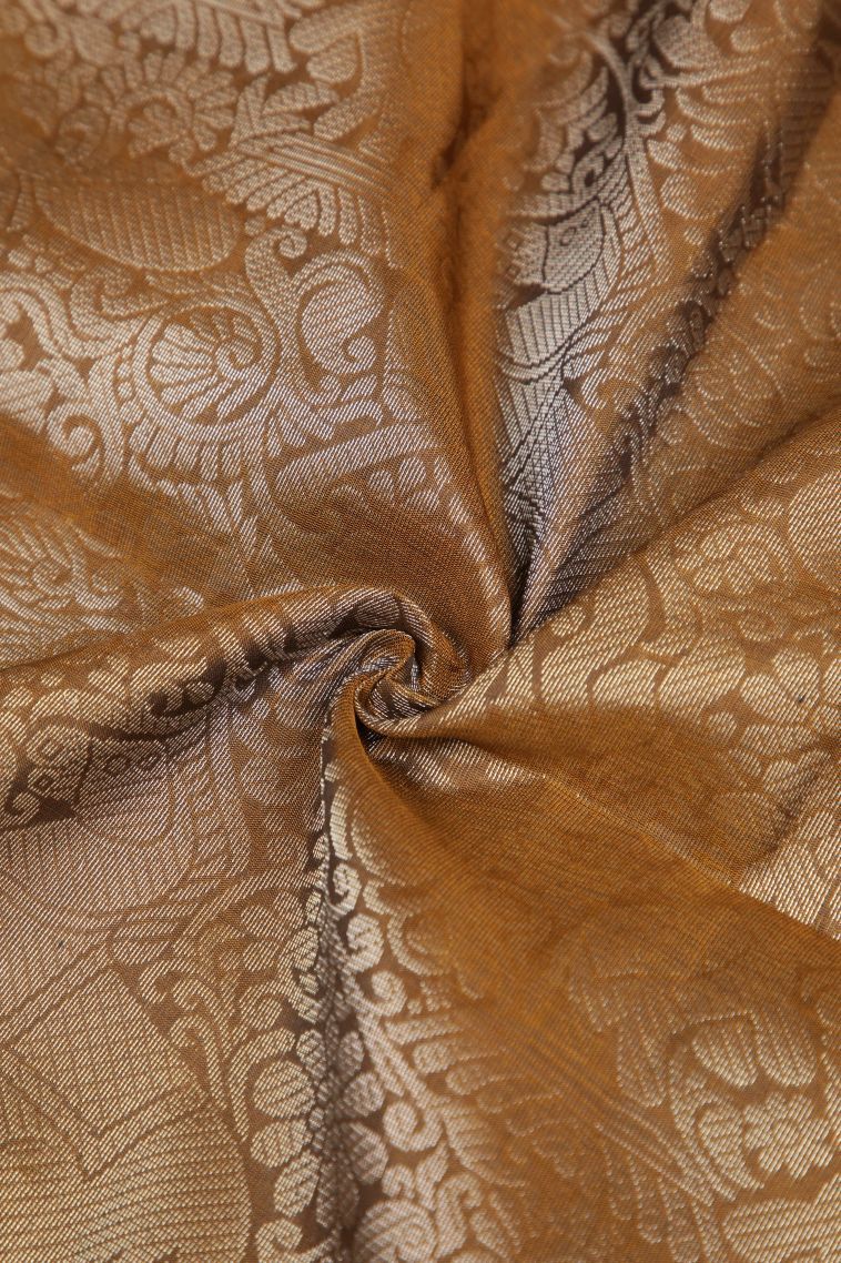 Tawny Brown Soft Silk Saree with Silver Zari Floral Patterns view 4