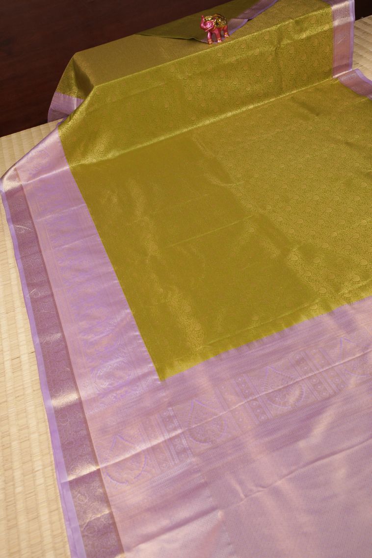 Pear Green Samudrika Pattu with Copper Zari Floral Patterns view 2