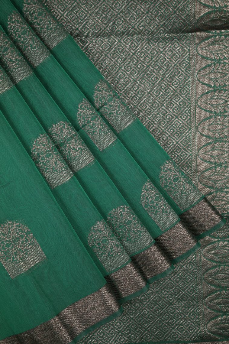 Seaweed Green Silk Cotton Sarees with Bronze Zari Buttis (small Dots Or Motifs) view 1