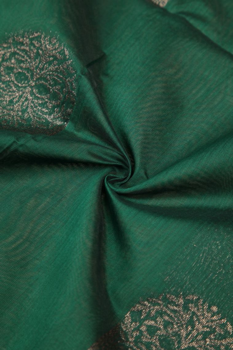 Seaweed Green Silk Cotton Sarees with Bronze Zari Buttis (small Dots Or Motifs) view 4