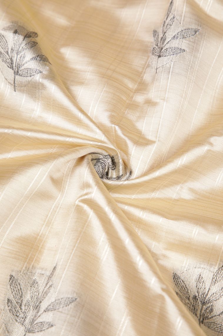 Cream White Tussar Saree with Bronze Zari Buttis (small Dots Or Motifs) view 4
