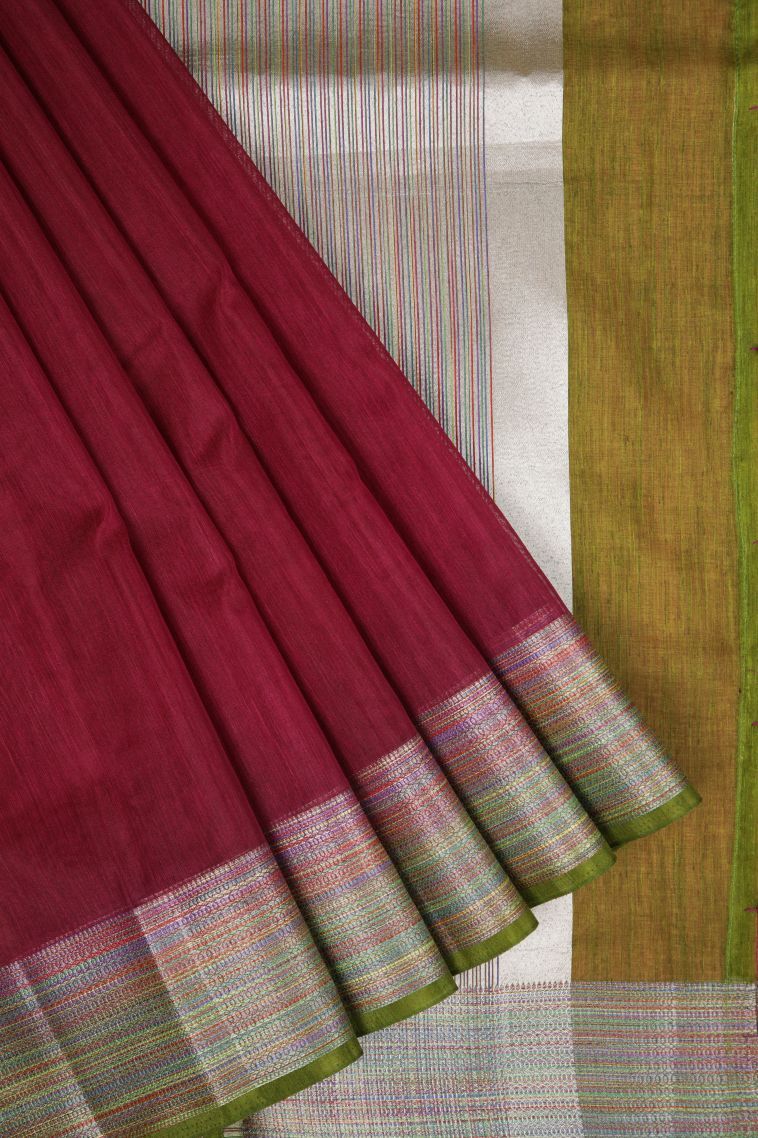 Magenta Purple Tussar Saree with Without Zari Zari Plain view 1