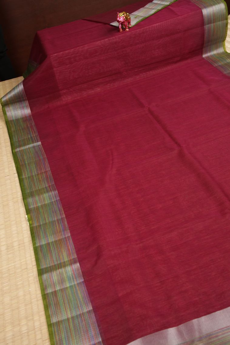 Magenta Purple Tussar Saree with Without Zari Zari Plain view 2