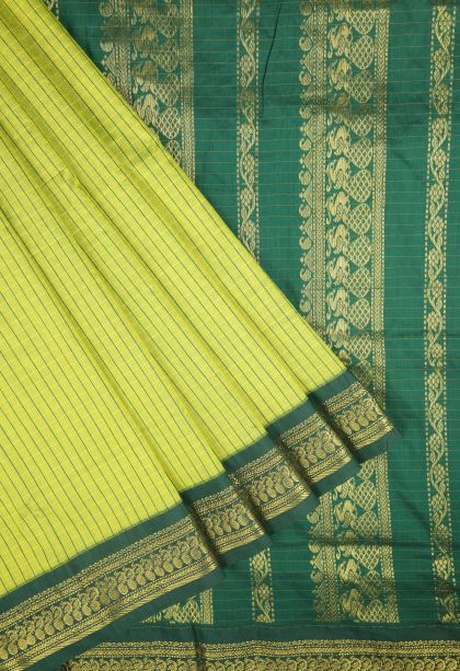 Chartreuse Green Kalyani Cotton with Without Zari Zari Checks