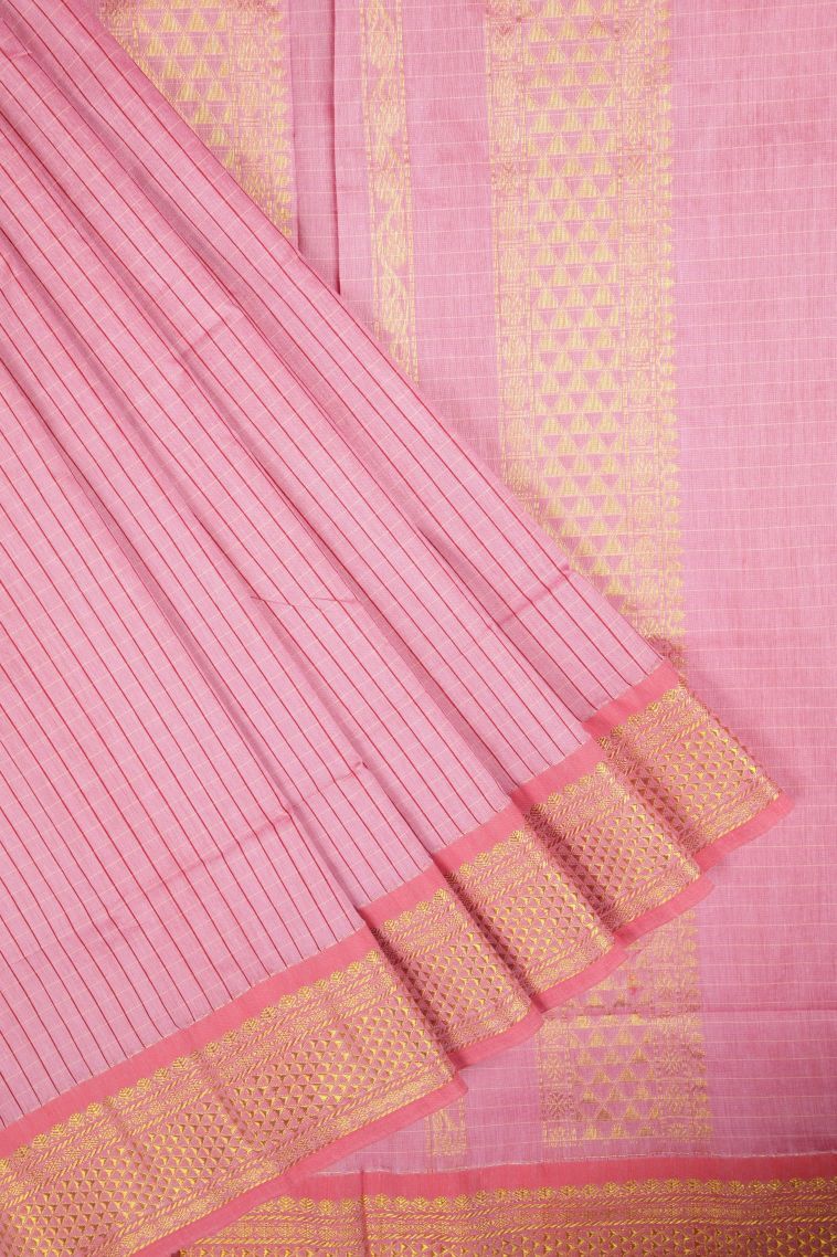 Ballet Pink Kalyani Cotton with Without Zari Zari Checks view 1