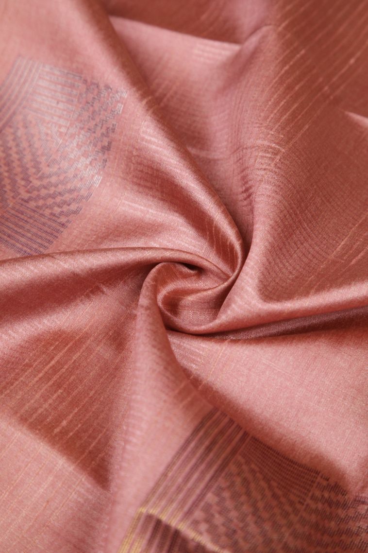 Flamingo Pink Tussar Saree with Bronze Zari Buttis (small Dots Or Motifs) view 4