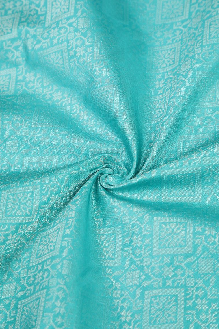 Arctic Blue Soft Silk Saree with Silver Zari Tribal Or Folk Art view 4