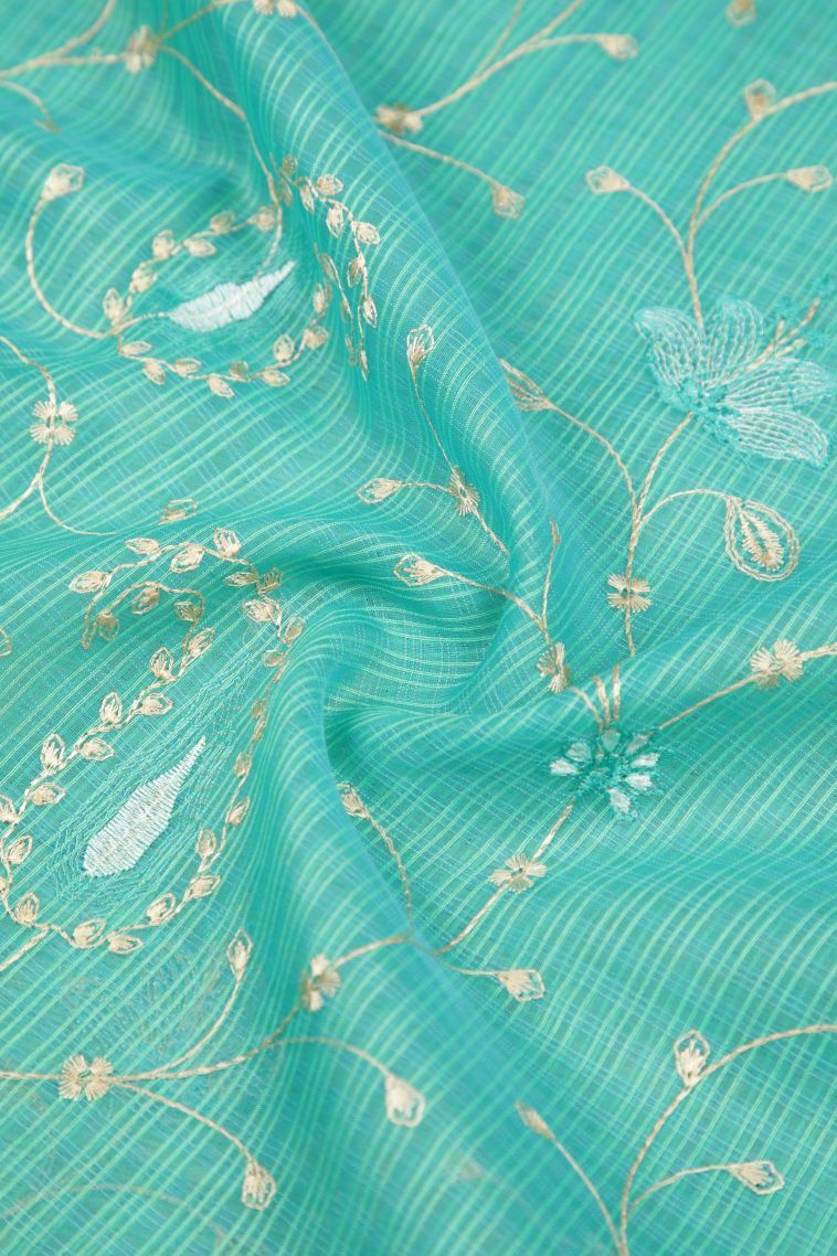 Arctic Blue Tussar Saree with Without Zari Zari Floral Patterns view 4