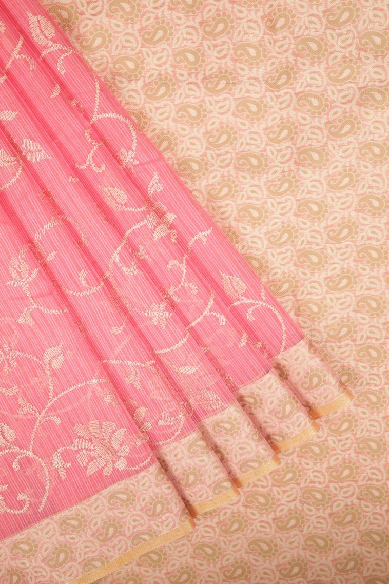 Punch Pink Tussar Saree with Without Zari Zari Floral Patterns view 1