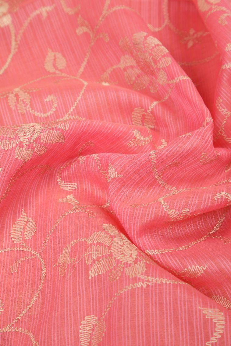 Punch Pink Tussar Saree with Without Zari Zari Floral Patterns view 4