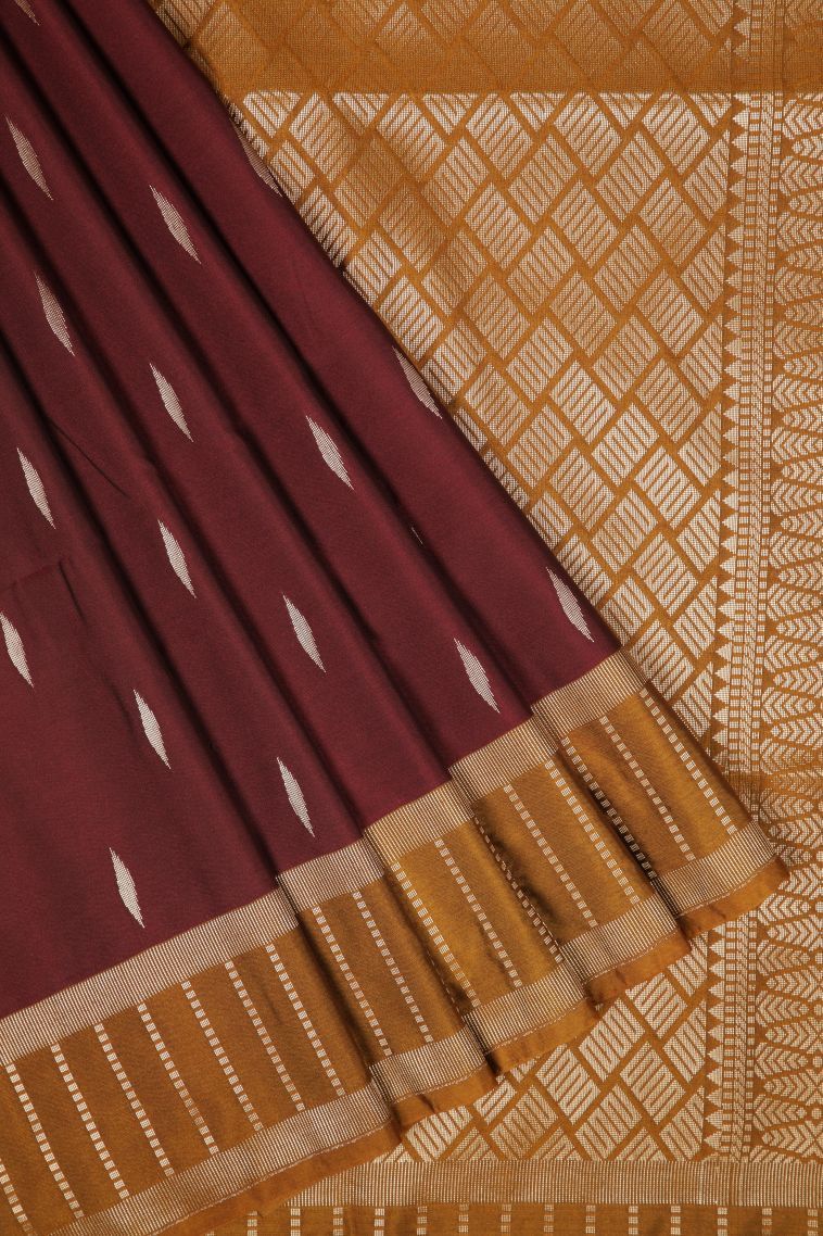 Berry Red Soft Silk Saree with Copper Zari Buttis (small Dots Or Motifs) view 1