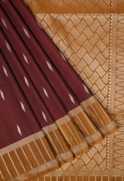 Berry Red Soft Silk Saree with Copper Zari Buttis (small Dots Or Motifs)