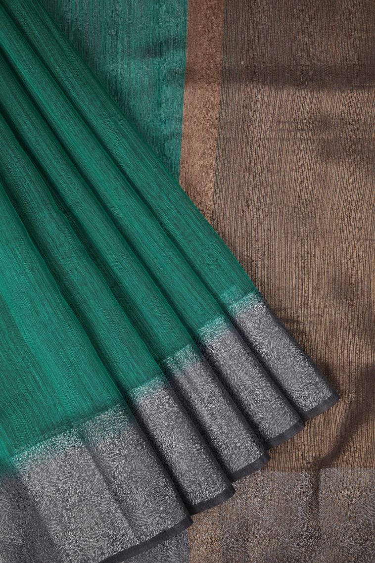 Emerald Green Tussar Saree with Without Zari Zari Plain view 1