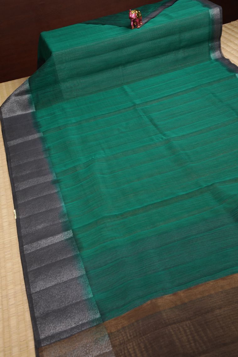 Emerald Green Tussar Saree with Without Zari Zari Plain view 2