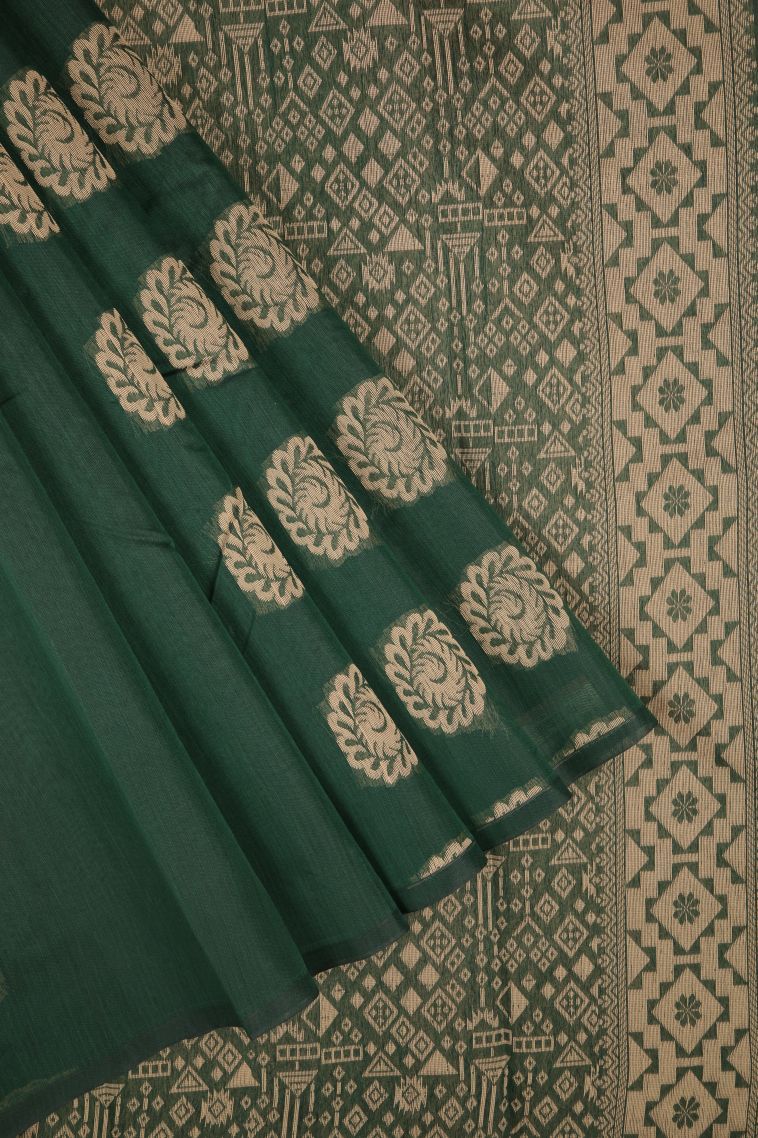 Bottle Green Silk Cotton with Without Zari Zari Buttis (small Dots Or Motifs) view 1