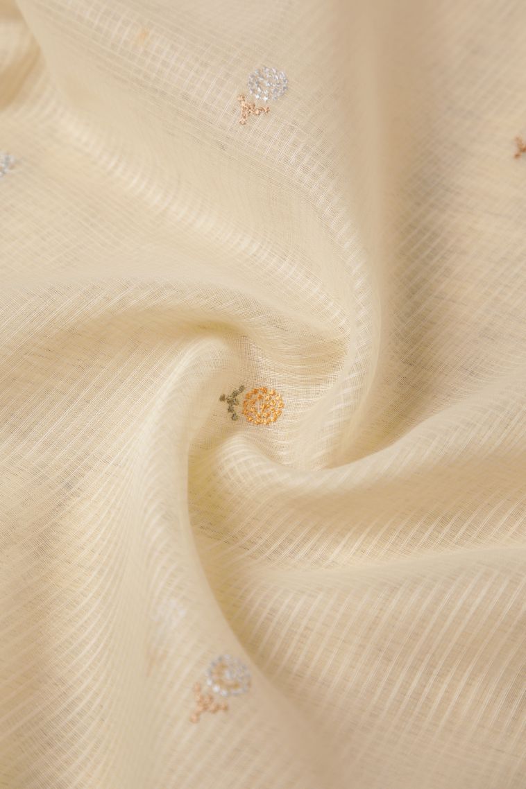 Cream White Tussar Saree with Without Zari Zari Buttis (small Dots Or Motifs) view 4