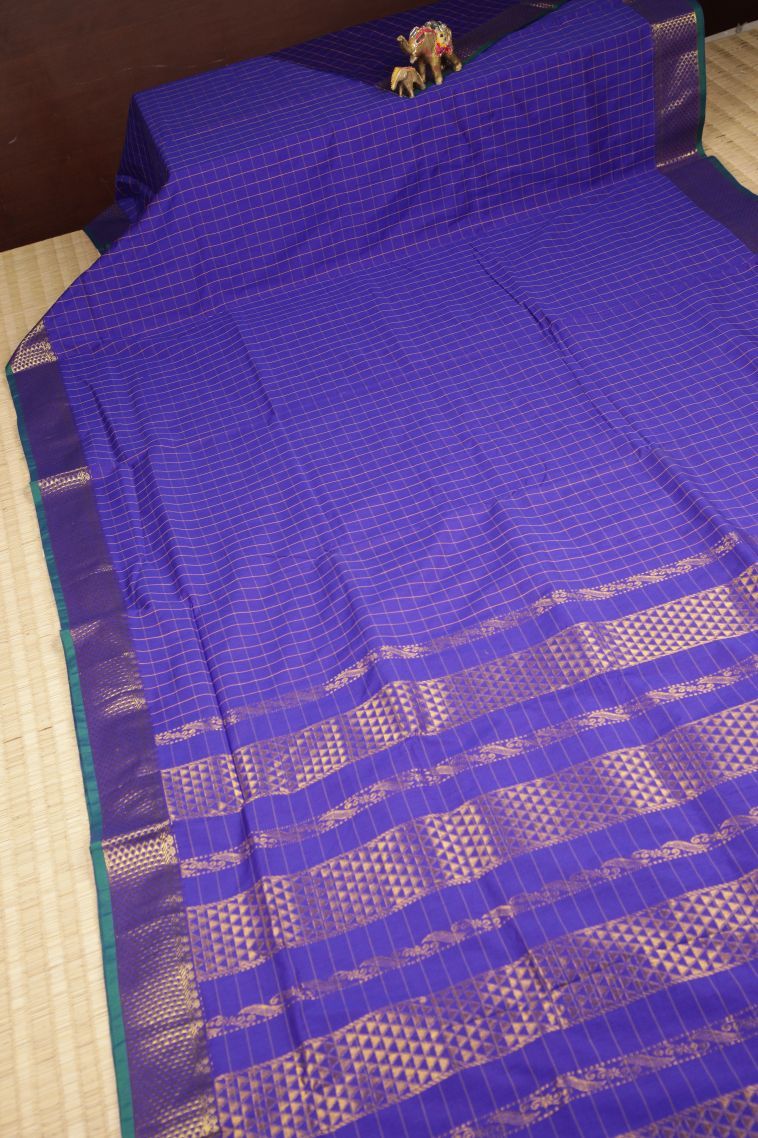 Azure Blue Kalyani Cotton with Without Zari Zari Checks view 2