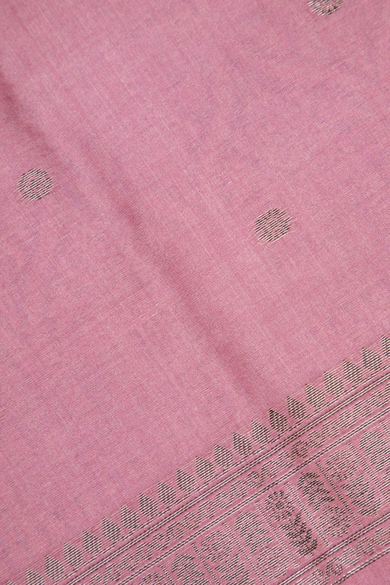Ballet Pink Tussar Saree with Bronze Zari Checks view 3