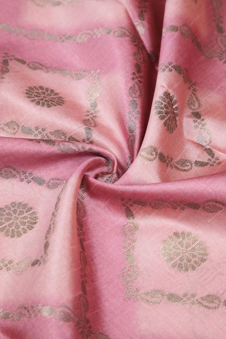 Ballet Pink Tussar Saree with Bronze Zari Checks view 4