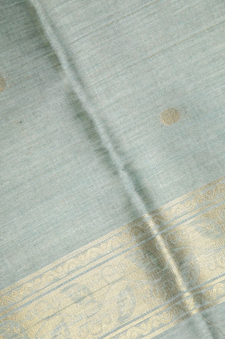 Teal Blue Tussar Saree with Without Zari Zari Stripes view 3