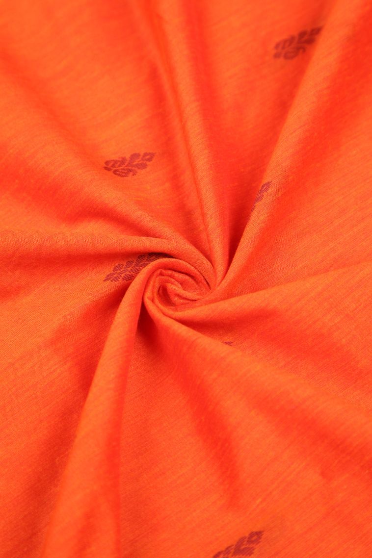 Tiger Orange Kalyani Cotton with Without Zari Zari Buttis (small Dots Or Motifs) view 4