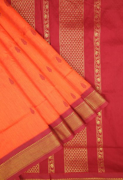 Tiger Orange Kalyani Cotton with Without Zari Zari Buttis (small Dots Or Motifs)