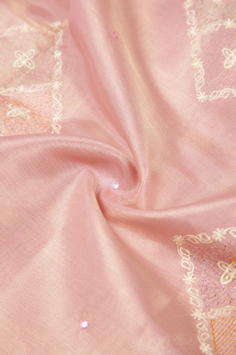 Crepe Pink Tussar Saree with Without Zari Zari Buttis (small Dots Or Motifs) view 4