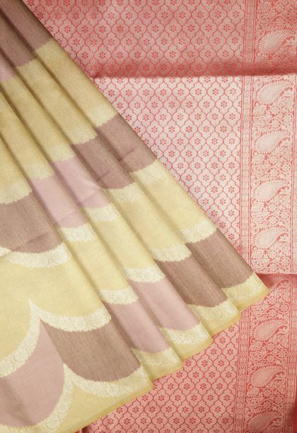 Biscotti Yellow Tussar Saree with Without Zari Zari Floral Patterns