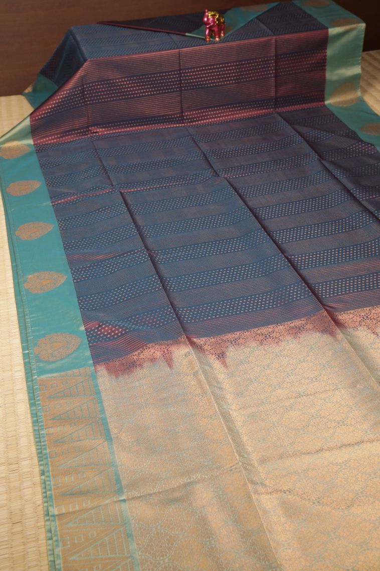 Bosenberry Purple Soft Silk Saree with Copper Zari Stripes view 2