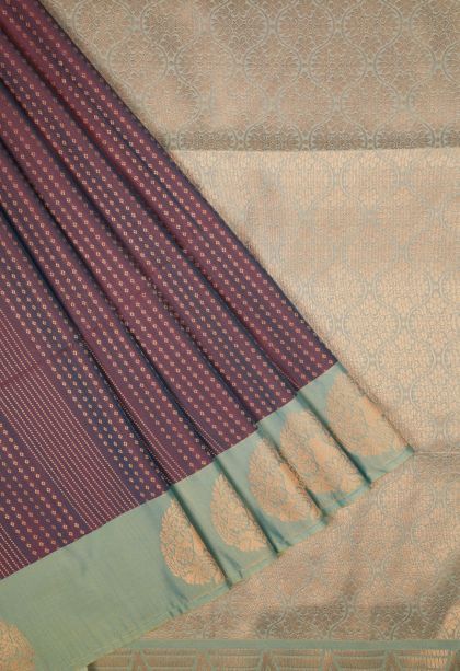 Bosenberry Purple Soft Silk Saree with Copper Zari Stripes