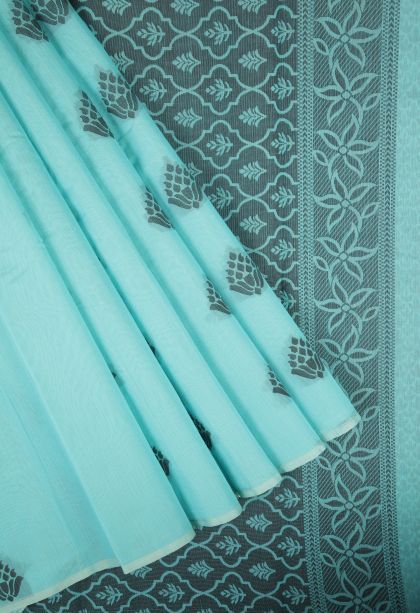 Arctic Blue Silk Cotton with Without Zari Zari Buttis (small Dots Or Motifs)