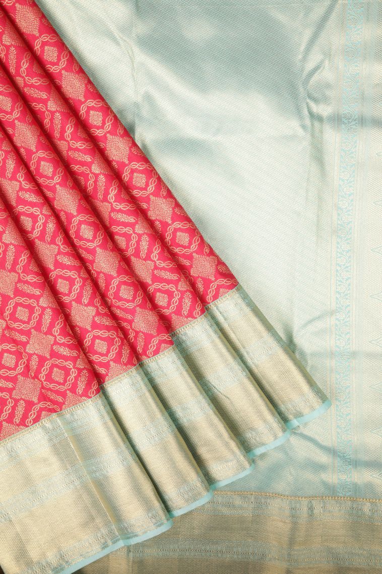 Punch Pink Samudrika Pattu with Copper Zari Floral Patterns view 1