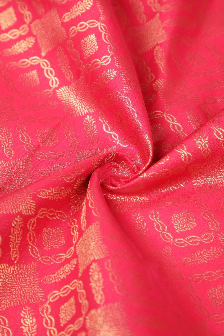 Punch Pink Samudrika Pattu with Copper Zari Floral Patterns view 4