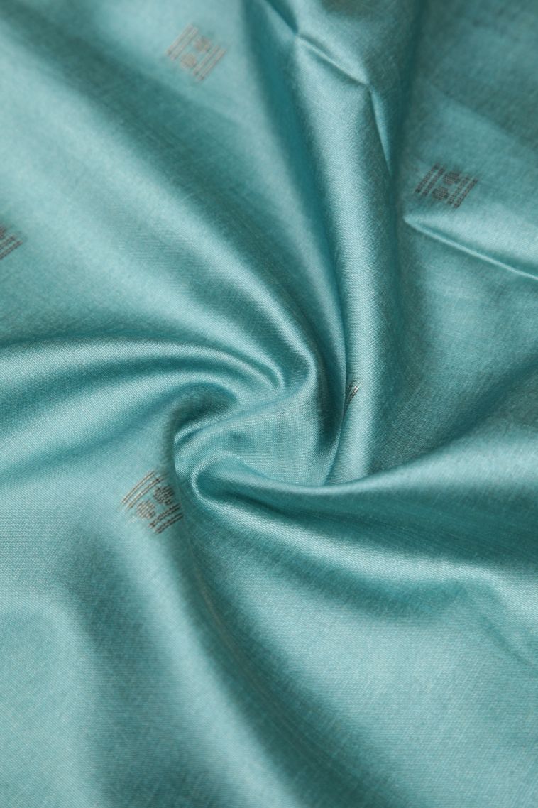 Sapphire Blue Tussar Saree with Bronze Zari Buttis (small Dots Or Motifs) view 4