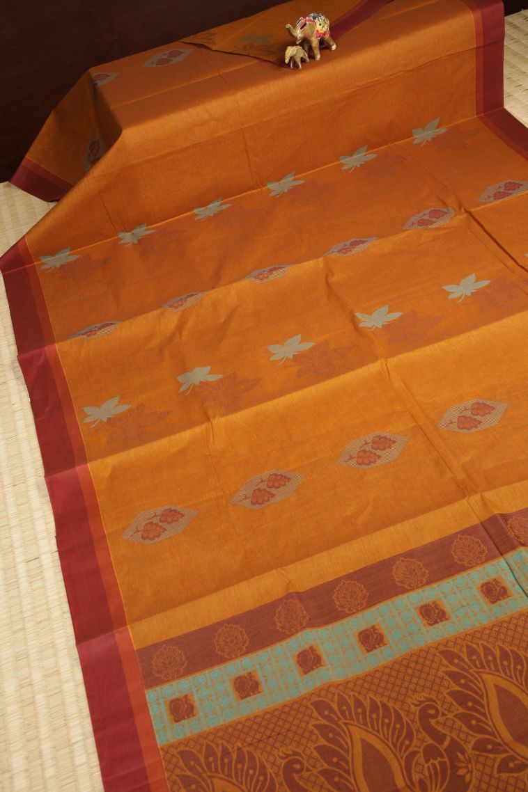 Honey Orange Kovai Cotton Sarees with Without Zari Zari Buttis (small Dots Or Motifs) view 2